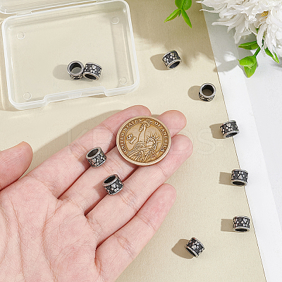 10Pcs Column with Paw Print 304 Stainless Steel European Beads STAS-UN0060-10-1