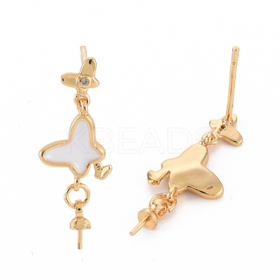 Brass Micro Pave Clear Cubic Zirconia Stud Earring Findings KK-N233-131-NF-1