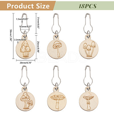 3 Bags Mushroom Pattern Flat Round Wooden Charm Locking Stitch Markers HJEW-BC0001-49-1