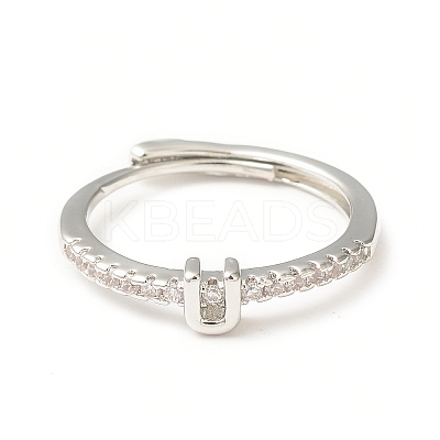 Clear Cubic Zirconia Initial Letter Adjustable Ring RJEW-C052-01P-U-1
