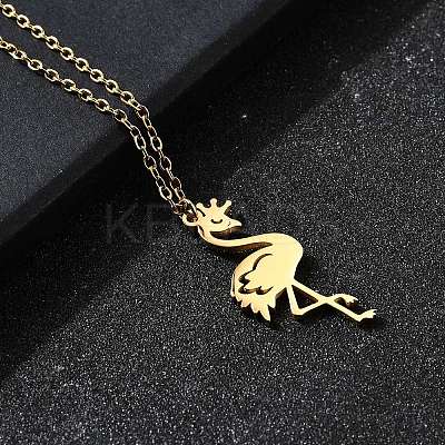 304 Stainless Steel Flamingo Shaped Pendant Cable Chain Necklaces for Women Men NJEW-Q032-02B-G-1