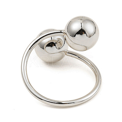 Rack Plating Brass Round Ball Beded Open Cuff Rings RJEW-D009-03P-1