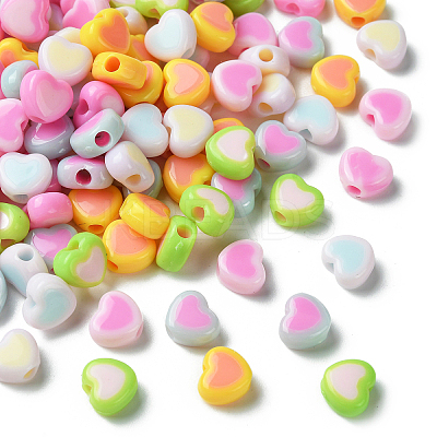 196Pcs 7 Colors Acrylic Bicolor Heart Beads OACR-CJ0001-60-1