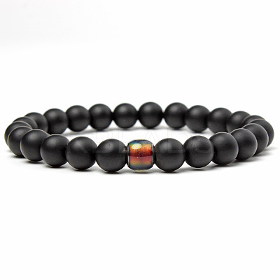 Frosted Natural Obsidian Round Beaded Stretch Bracelets ZO4749-2-1