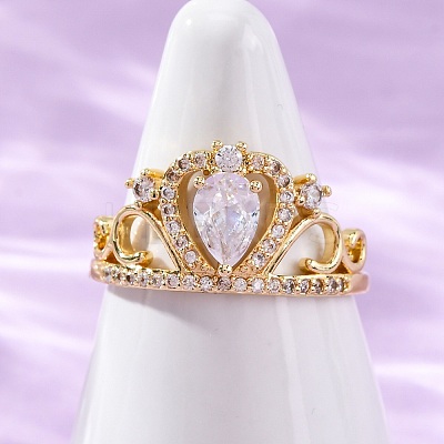 Brass Micro Pave Clear Cubic Zirconia Cuff Rings for Women RJEW-U047-37B-G-1