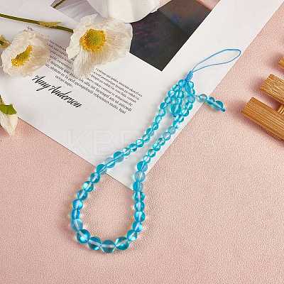 Round Synthetic Moonstone Beaded Mobile Straps HJEW-SW00042-06-1