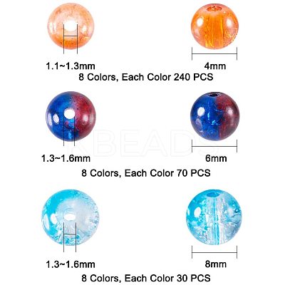 Spray Painted Crackle Glass Beads Sets CCG-PH0003-08-1