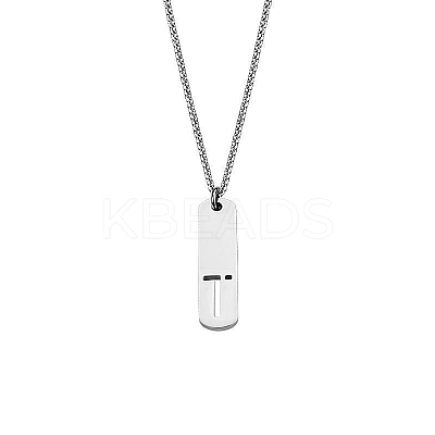 304 Stainless Steel Rectangle with Laser Cut Initial Pendant Necklaces FS-WG71FEF-24-1