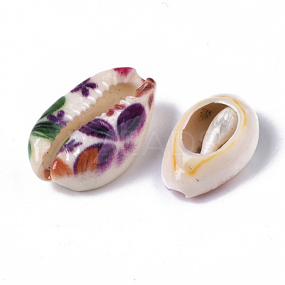 Printed Natural Cowrie Shell Beads SSHEL-R047-01-C04-1