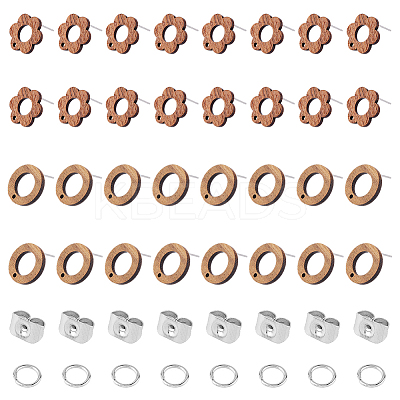 16 Pairs 2 Style Flower & Ring Wood Stud Earring Findings DIY-DC0002-88-1