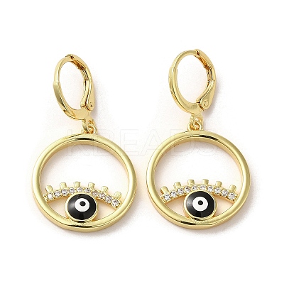 Evil Eye Real 18K Gold Plated Brass Dangle Leverback Earrings EJEW-Q797-09G-03-1