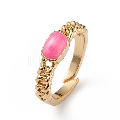 Enamel Rectangle Open Cuff Ring RJEW-L100-028G-1