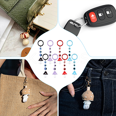 4Pcs 4 Colors Mushroom Resin Pendant Keychains KEYC-NB0001-60-1