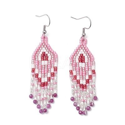 Natural Ruby Rhombus Dangle Earrings EJEW-MZ00567-06-1