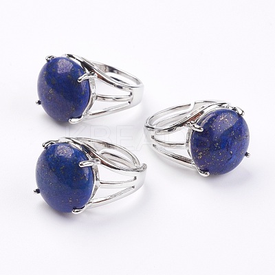 Adjustable Natural Lapis Lazuli Finger Rings RJEW-F075-01L-1