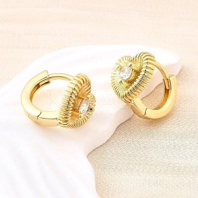 Heart Brass Micro Pave Clear Cubic Zirconia Hoop Earrings EJEW-Z121-05G-1