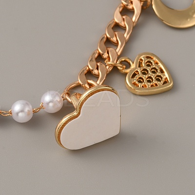 Pearl Plastic Beads & Heart & Moon & Teardrop Charms Link Chain Phone Case Double Chain Strap AJEW-WH0041-61G-1
