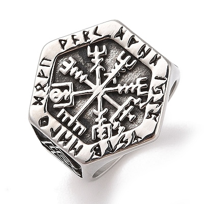 Viking 304 Stainless Steel Vegvisir Wide Finger Rings for Mens RJEW-U005-21A-01-1