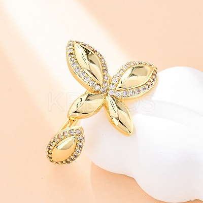 Brass Micro Pave Clear Cubic Zirconia Cuff Rings for Women RJEW-U047-20G-1