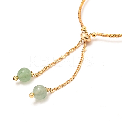 Natural Green Aventurine Beads & Flat Round Charms Slider Bracelets BJEW-D447-15G-1