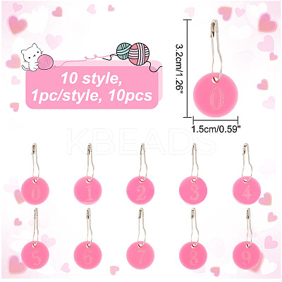 10Pcs 10 Style Number 0~9 Acrylic Charms Locking Stitch Markers HJEW-AB00651-1