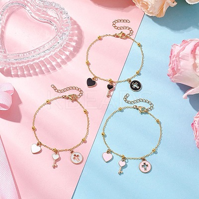 3Pcs 3 Colors Brass Flat Oval Cable Chain Bracelets BJEW-JB11602-1