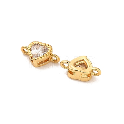 Brass Pave Clear Cubic Zirconia Heart Links Connector Charms KK-H515-01A-G-1