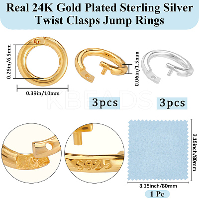 6Pcs 2 Colors 925 Sterling Silver Locking Jump Ring STER-BBC0008-70C-G-1