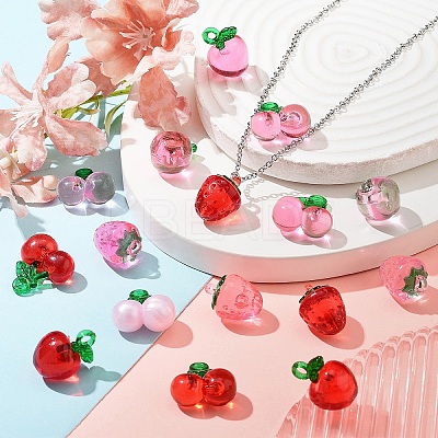 16Pcs 10 Colors Transparent Resin & Acrylic 3D Fruit Pendants FIND-YW0006-04-1