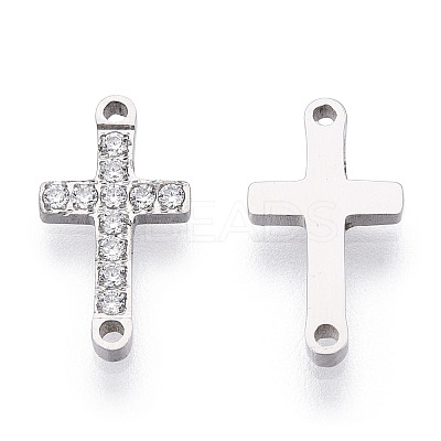 316 Surgical Stainless Steel Clear Cubic Zirconia Connector Charms STAS-ZX042-22S-1