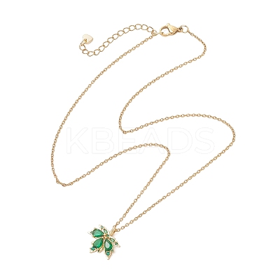 Brass Pave Cubic Zirconia Maple Leaf Pendant 304 Stainless Steel Cable Chain Necklaces for Women NJEW-JN05901-02-1