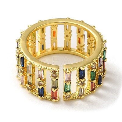 Rack Plating Brass Micro Pave Colorful Cubic Zirconia Rectangle Open Cuff Ring LS-RJEW-M162-37G-1