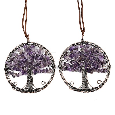 Brass & Natural Amethyst Chips Pendant Decorations HJEW-Z007-05R-09-1
