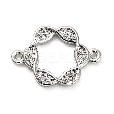 Brass Micro Pave Clear Cubic Zirconia Hollow Flower Connector Charms KK-L229-058P-1