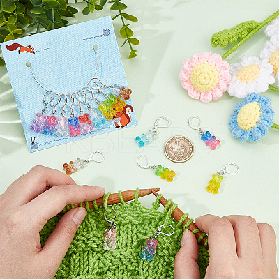 18Pcs 9 Colors Resin Bear Pendant Stitch Marker HJEW-NB00012-1