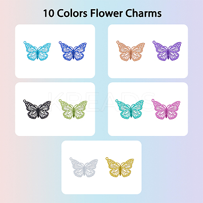 60Pcs 10 Colors Electrophoresis 430 Stainless Steel Pendants STAS-DC0013-04-1