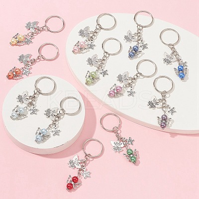 Imitation Pearl Acrylic & Alloy Angel Keychain KEYC-JKC00520-1