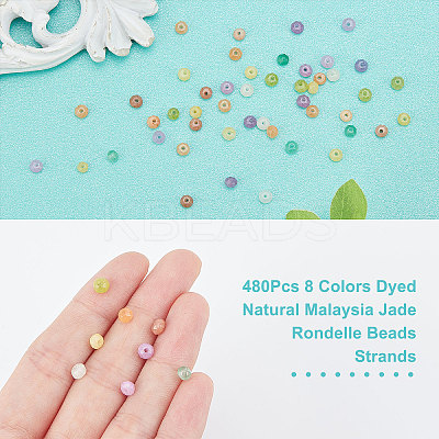 480Pcs 8 Colors Dyed Natural Malaysia Jade Rondelle Beads Strands G-NB0002-88-1