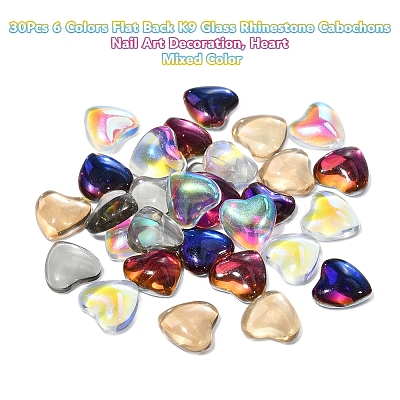 30Pcs 6 Colors Flat Back K9 Glass Rhinestone Cabochons MRMJ-YW0002-004-1