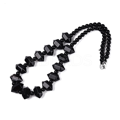 Natural Black Onyx(Dyed & Heated) Round & Cone Beaded Necklaces NJEW-N064-03B-1