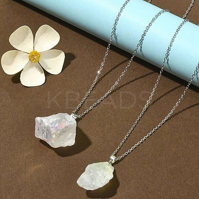 Natural Quartz Nugget Pendant Necklace with 304 Stainless Steel Chains NJEW-JN04385-01-1