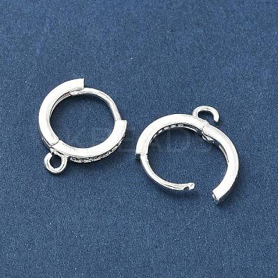 Brass Micro Pave Clear Cubic Zirconia Hoop Earring Findings KK-H532-14A-S-1