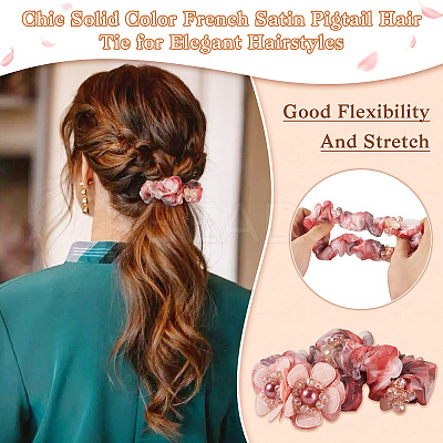 2Pcs 2 Styles Chic Solid Color French Satin Pigtail Hair Tie for Elegant Hairstyles OHAR-TA0001-09-1
