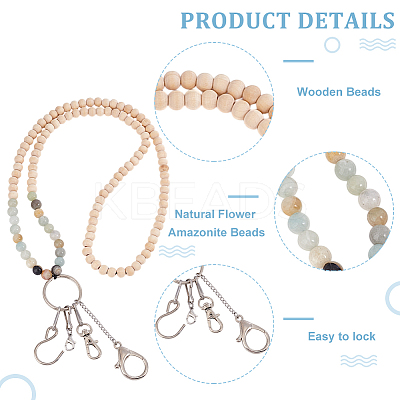 Wood & Flower Amazonite Beads Dress Zipper Helper HJEW-GO00092-1