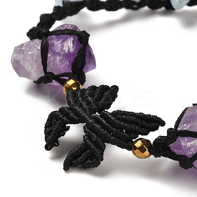 Natural Amethyst & Aquamarine & Synthetic Hematite Nuggets Braided Bead Bracelet BJEW-B073-01B-1