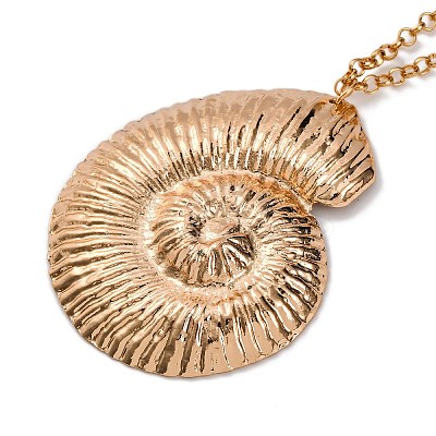 Summer Beach Alloy Shell Shaped Pendant Rolo Chain Necklaces for Women NJEW-U013-05G-01-1