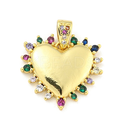 Heart Rack Plating Brass Micro Pave Colorful Cubic Zirconia Pendants KK-Z053-01G-1