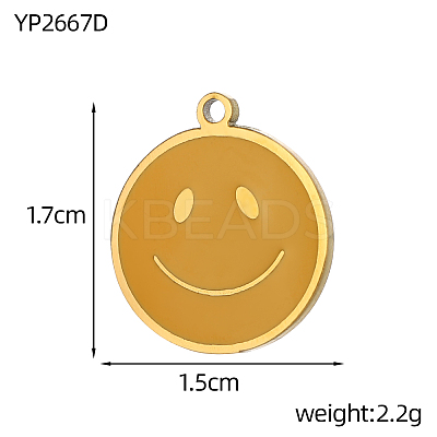 Smiling Face Charms 304 Stainless Steel Enamel Pendants STAS-OY004-17G-1