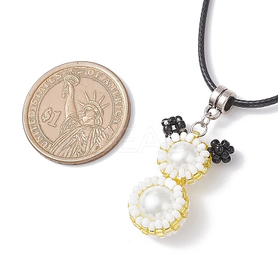 Glass Seed Beads & Glass Pearl Round Beaded Bear Pendant Waxed Cotton Cord Necklaces for Women Men NJEW-MZ00126-05-1