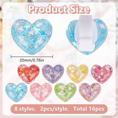 16Pcs 8 Colors Heart Resin Shoes Shoe Buckle Clips HJEW-HY00092-1